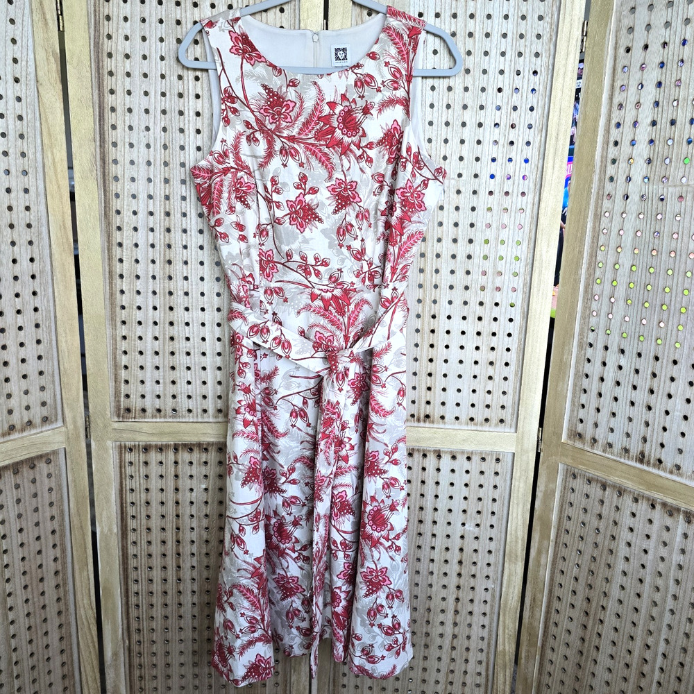 Anne‎ Klein Linen Blend Sleeveless Tie Waist Midi Dress Womens Size 12